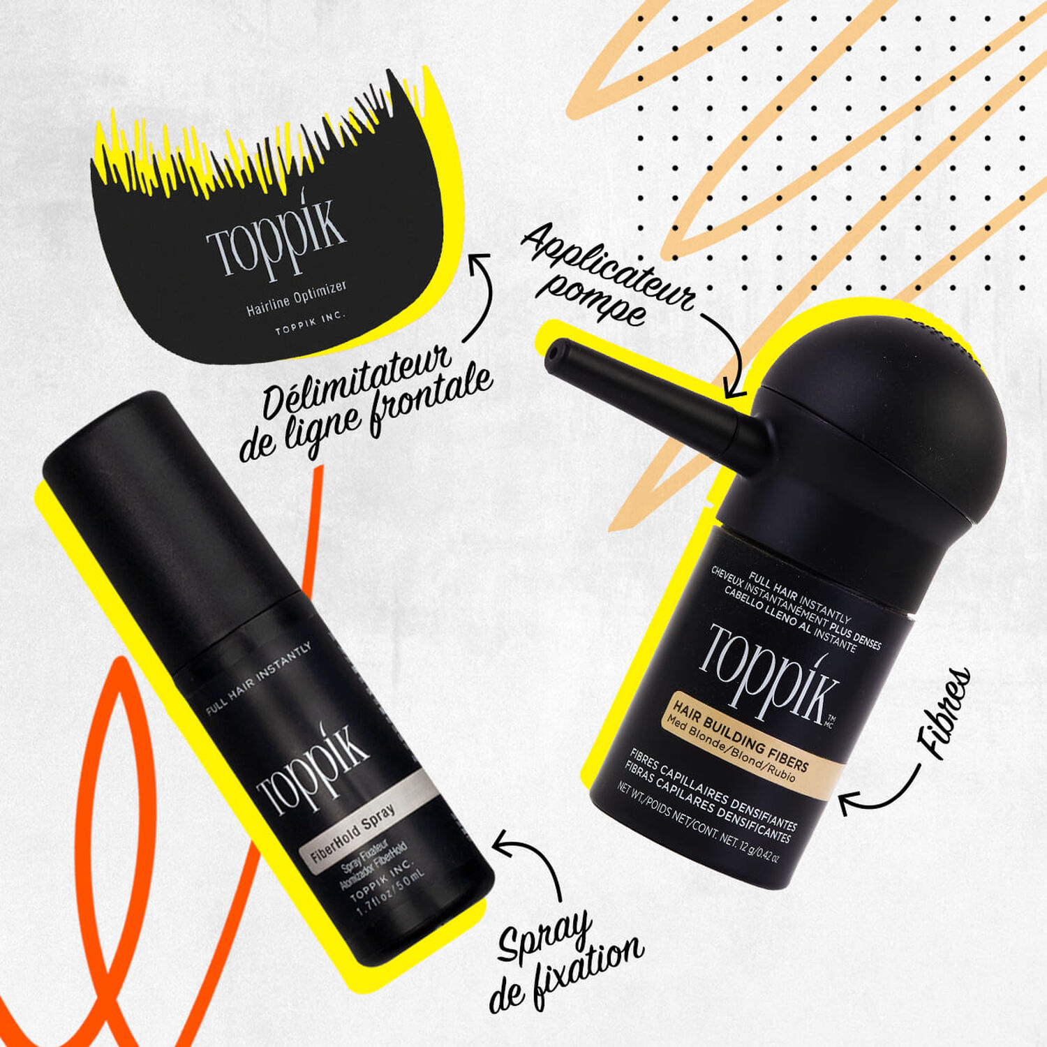 3 X Toppik 55 G - Fibres Capillaires Microhairs - Cache Cheveux Clairsemés - Neuf