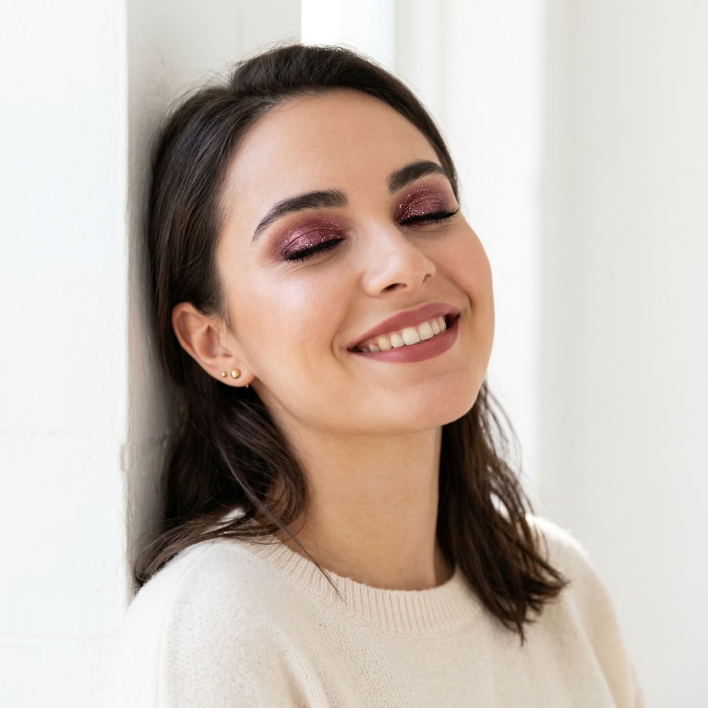 femme fard à paupière bordeaux