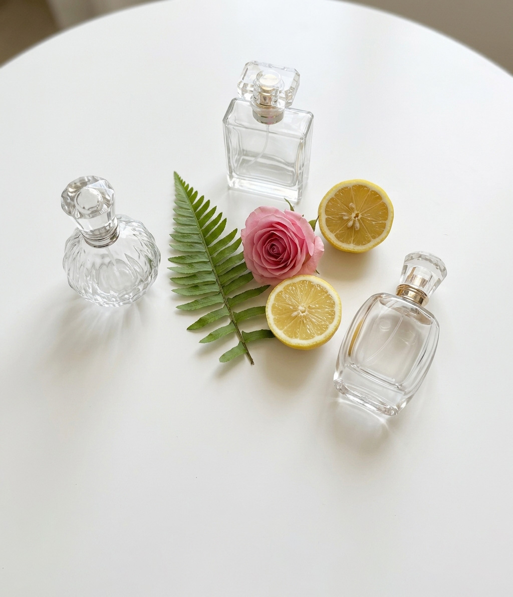 flacons parfum et ingrédients