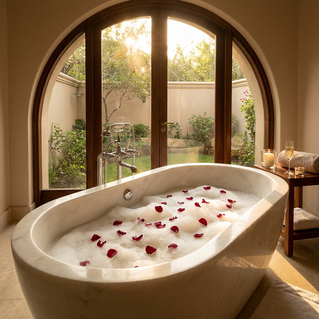 baignoire p&eacute;tales de rose