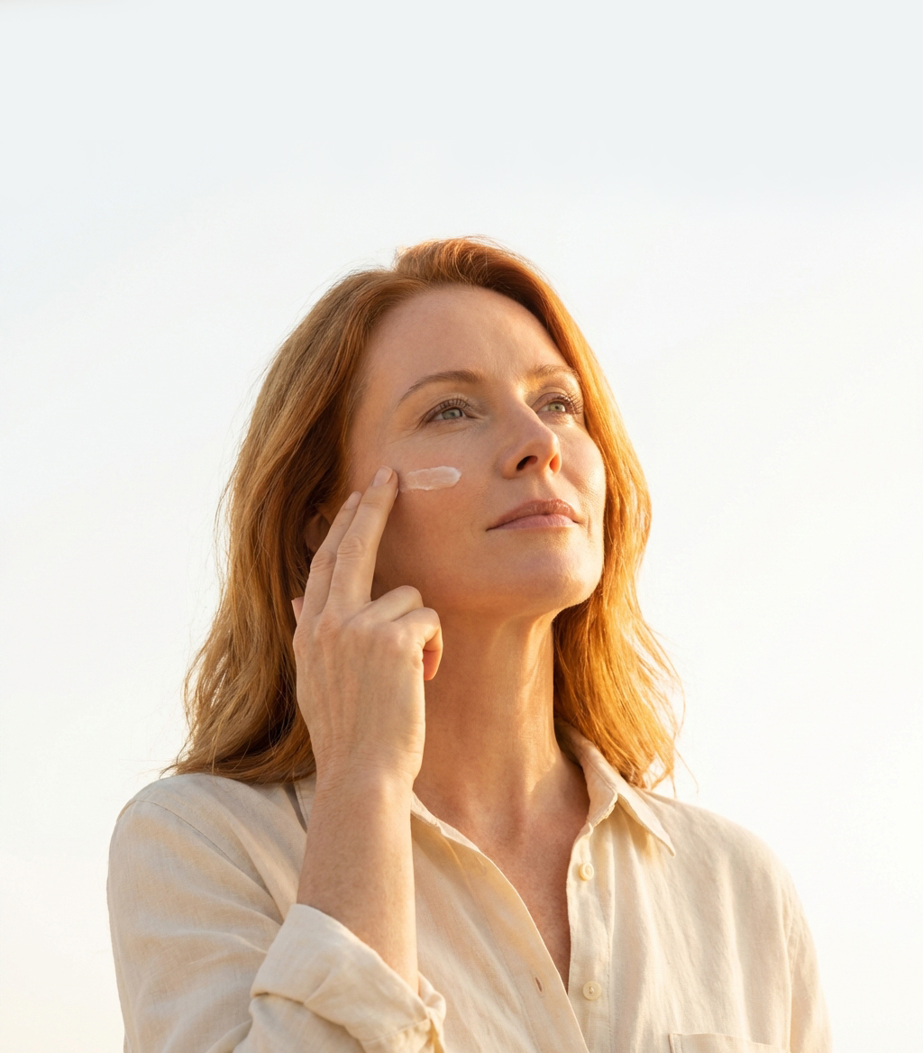 femme qui s'applique de la cr&egrave;me