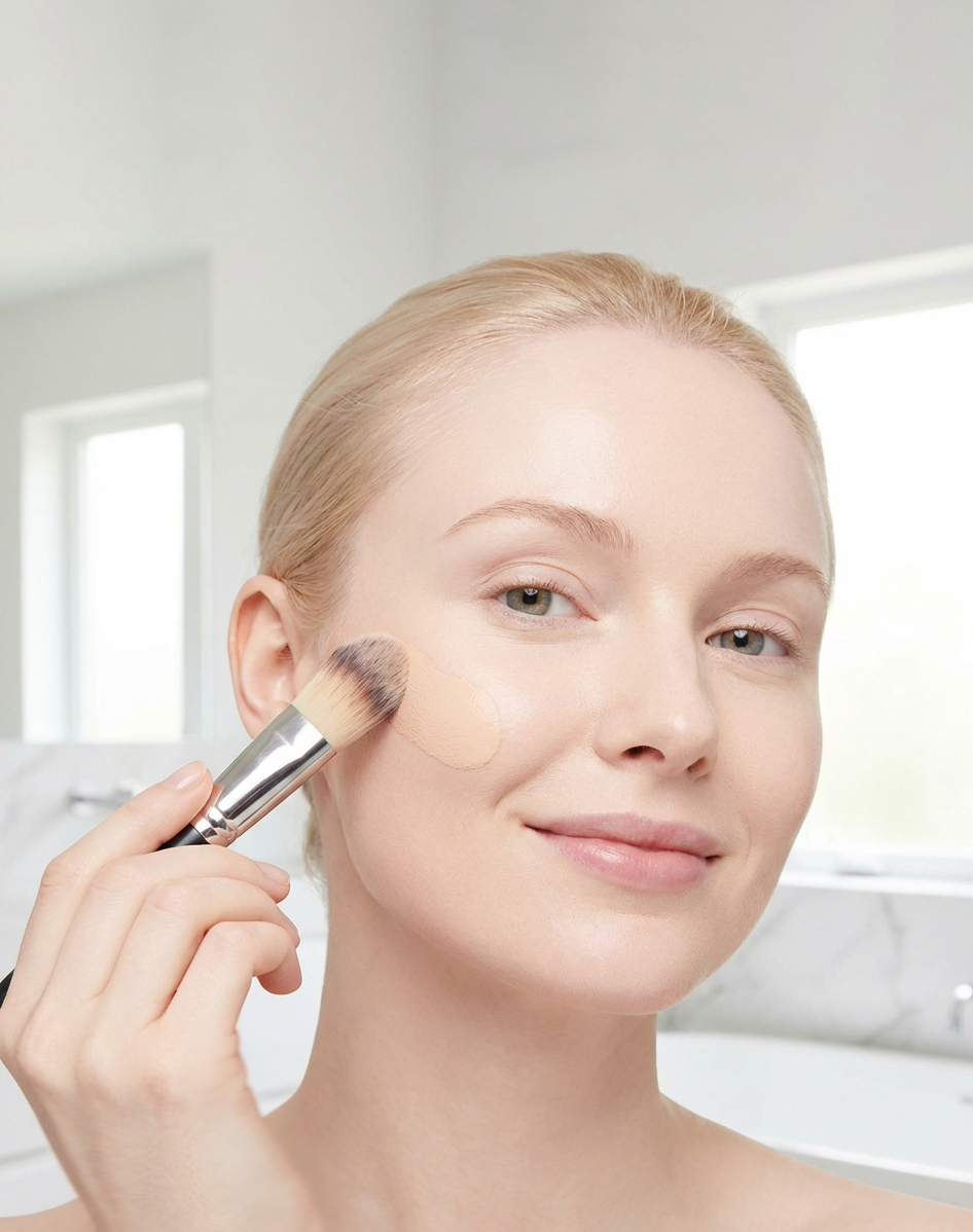 femme pinceau fond de teint 