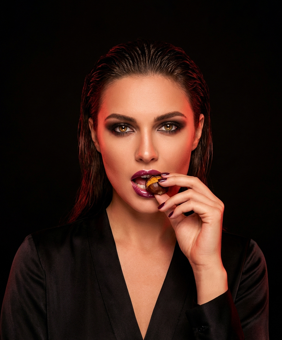 femme qui croque une chataigne