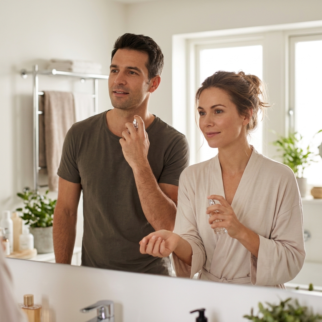 homme et femme parfum salle de bain