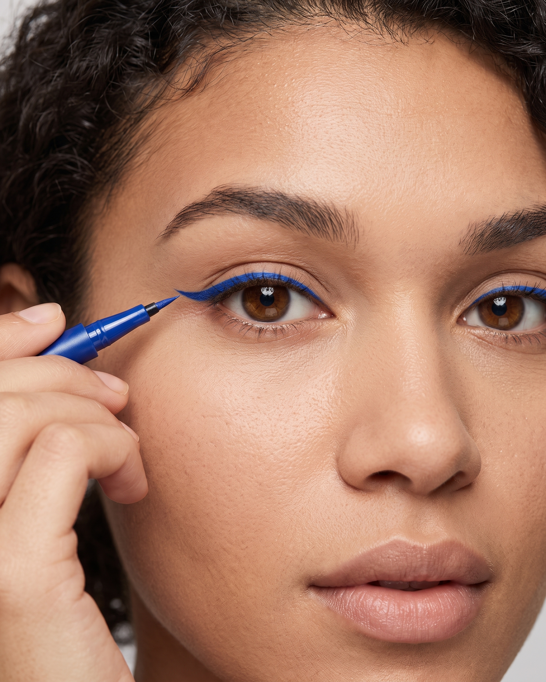 femme eyeliner bleu