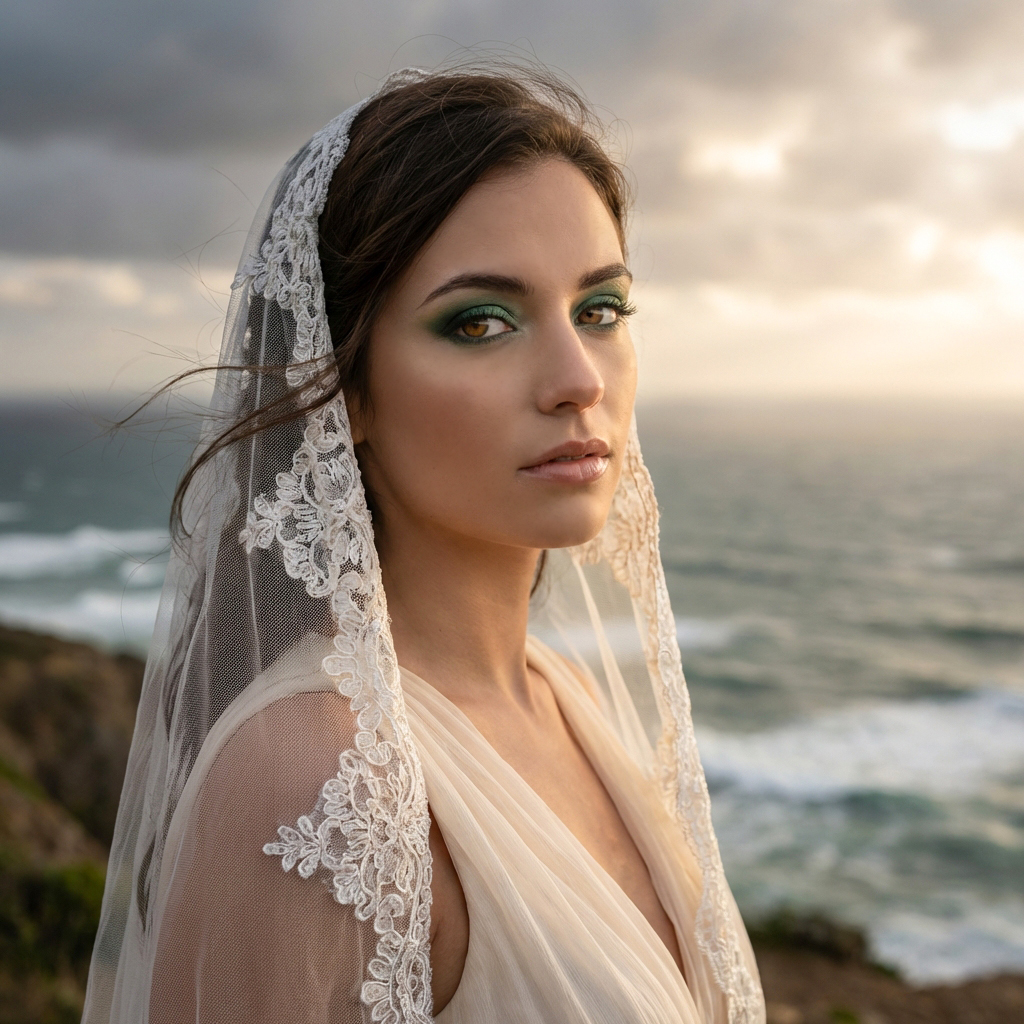 mari&eacute;e yeux marrons maquillage vert