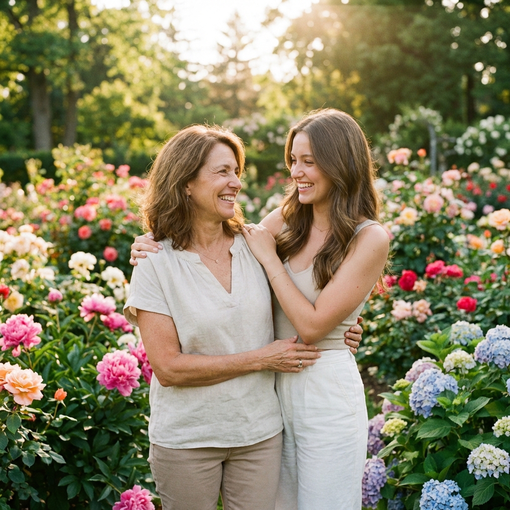m&egrave;re et fille jardin