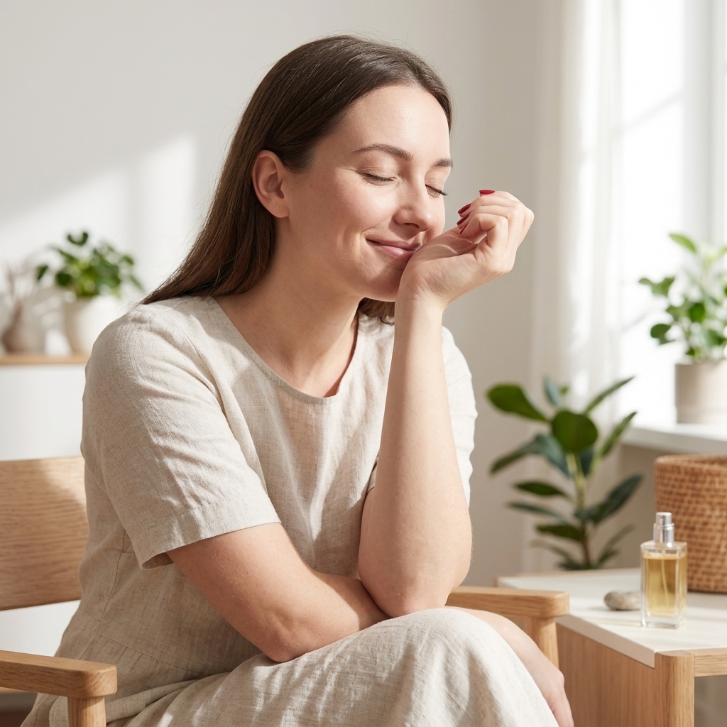femme sent parfum poignet