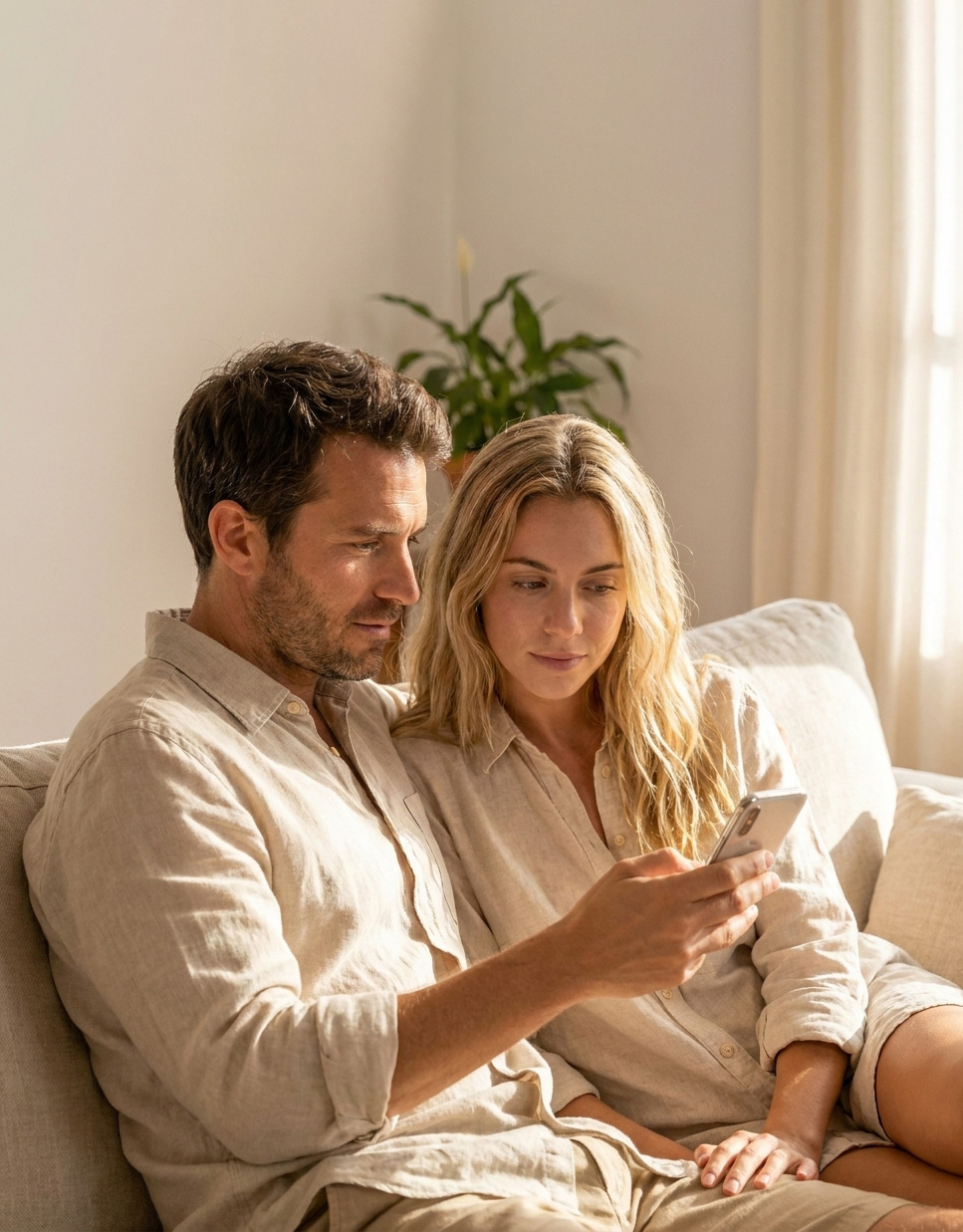 couple t&eacute;l&eacute;phone salon 