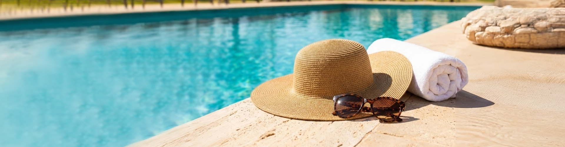 banner piscine chapeau lunettes de soleil