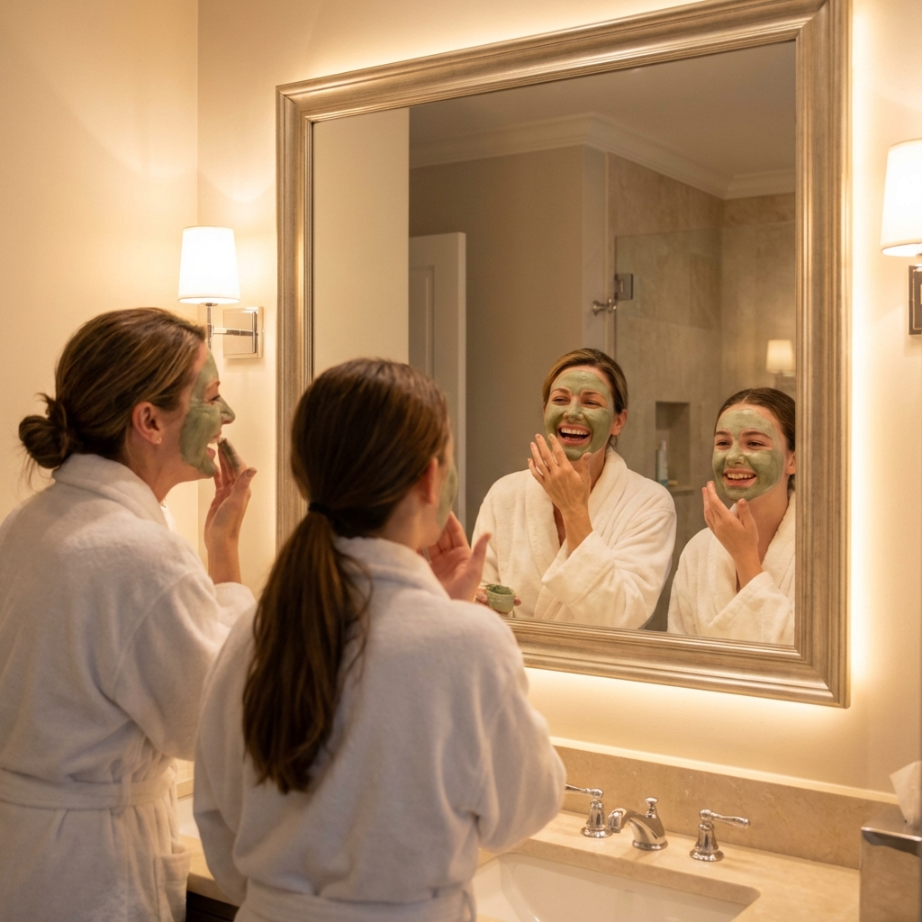 m&egrave;re et fille masque visage