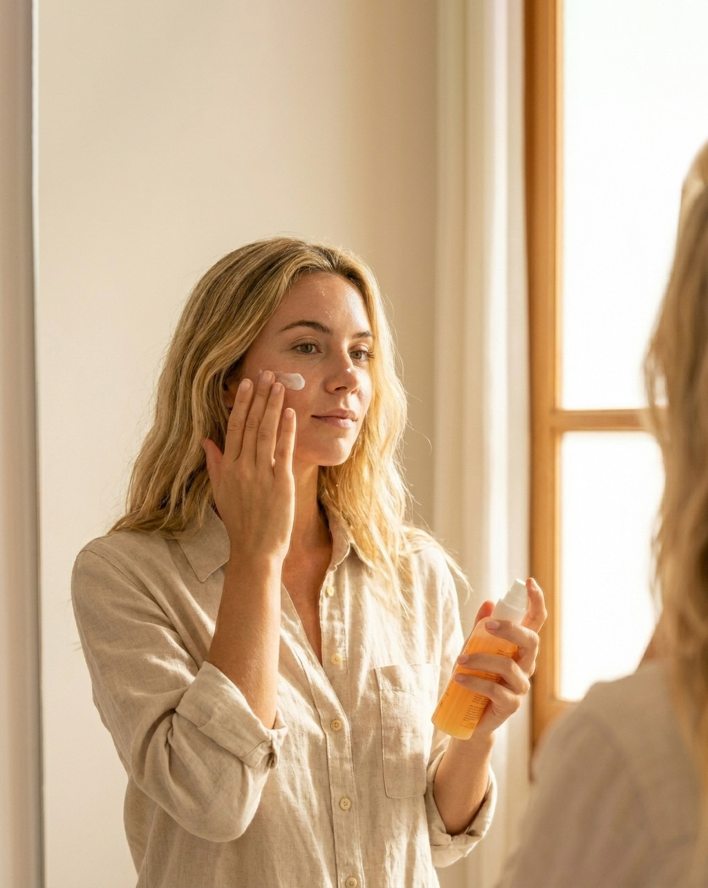 femme cr&egrave;me solaire visage