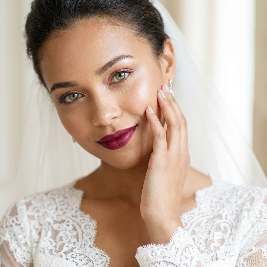 mari&eacute;e yeux verts rouge &agrave; l&egrave;vres