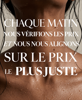 Cou et clavicules en gros plan : banni&egrave;re MyOrigines : chaque matin on check les prix et on s'aligne sur le prix le plus juste