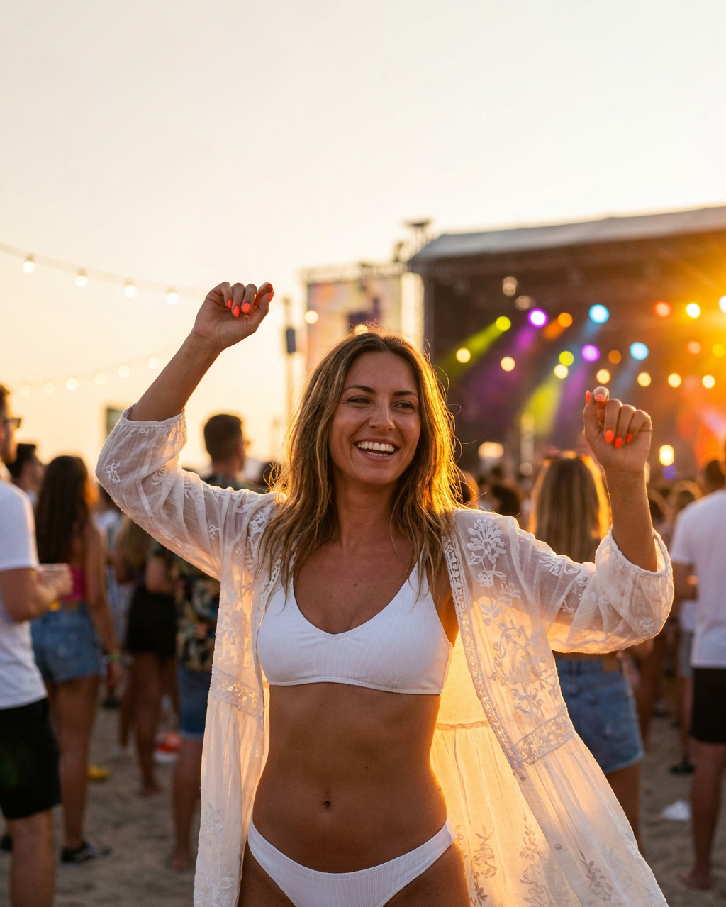 femme festival ongles n&eacute;ons