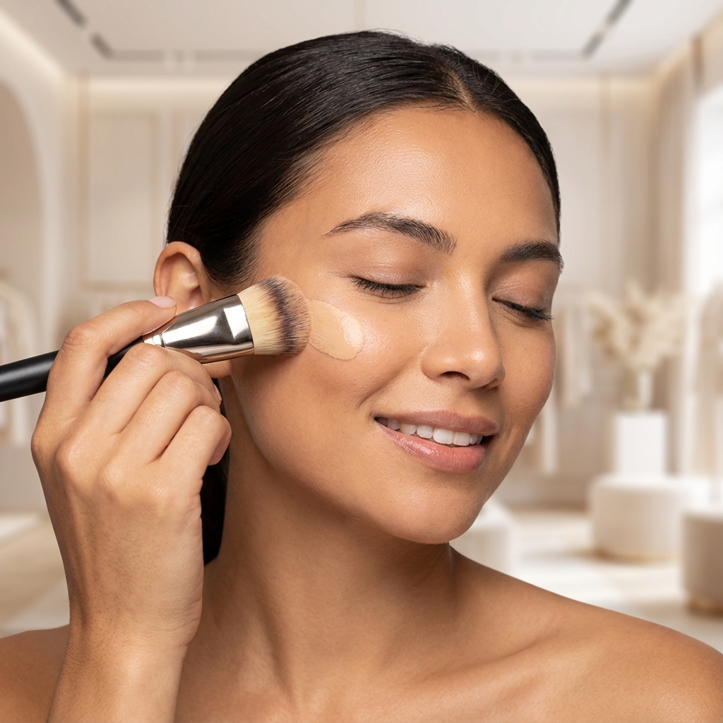 femme pinceau fond de teint 