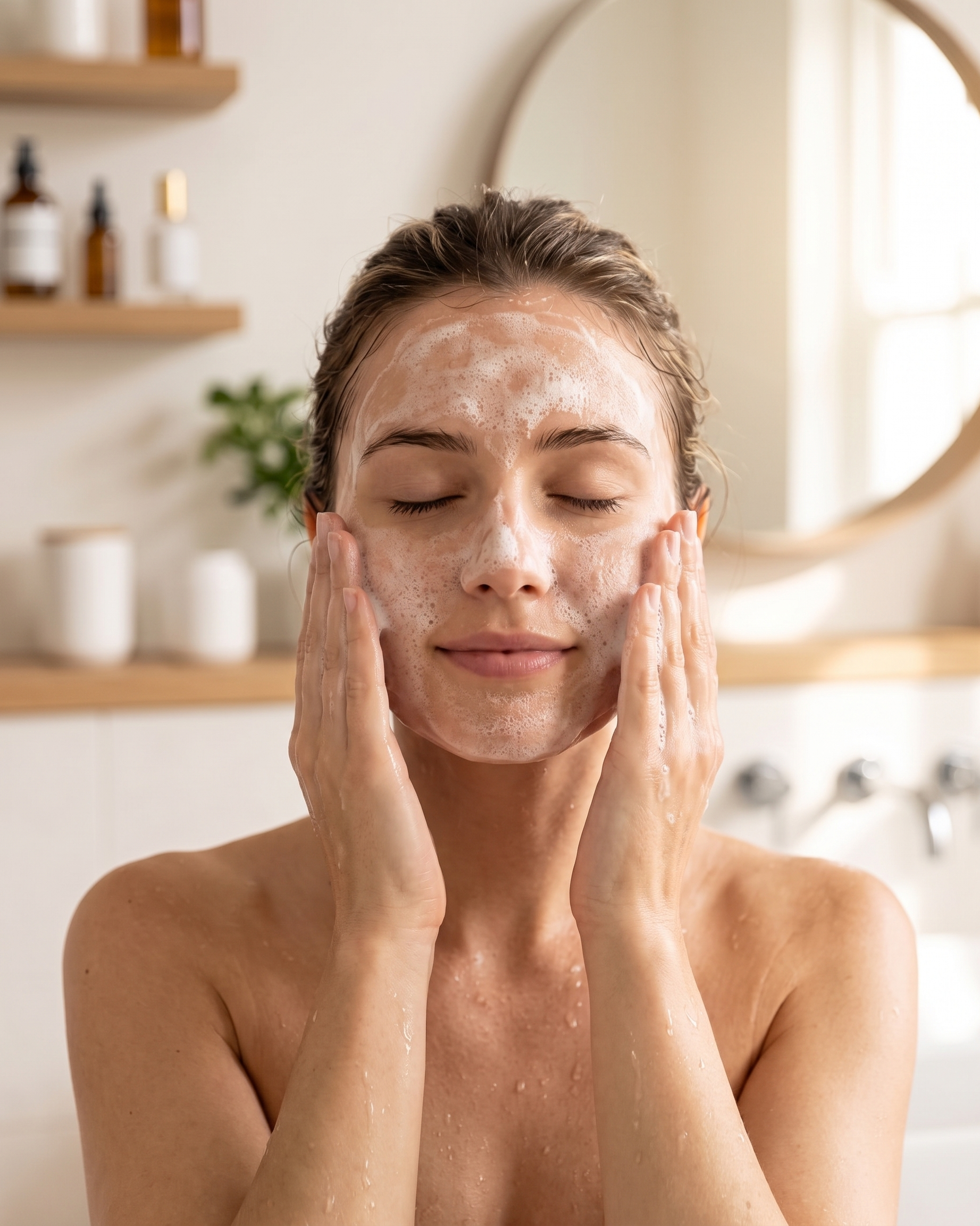 femme nettoyant visage