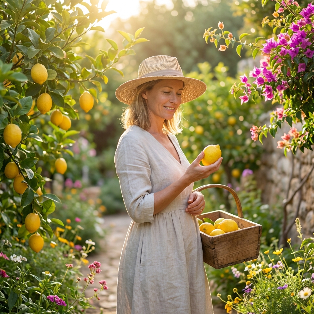 m&egrave;re qui tient un citron dans sa main