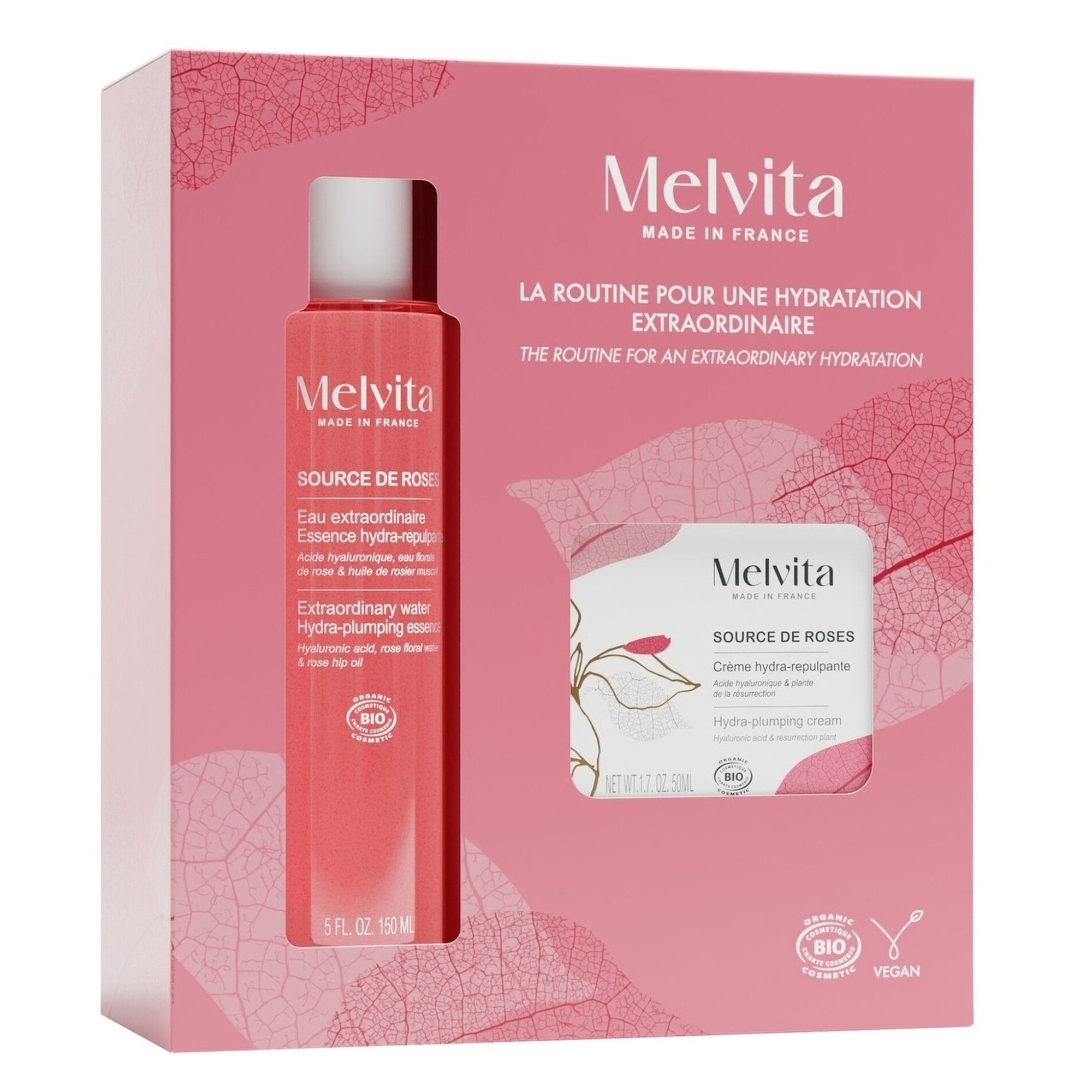 Source de Roses, Coffret Crème 50ml + Eau Extraordinaire Hydra